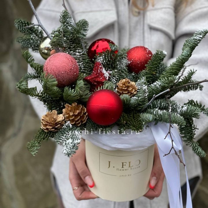 Новогодняя композиция в коробке ред в Адлере