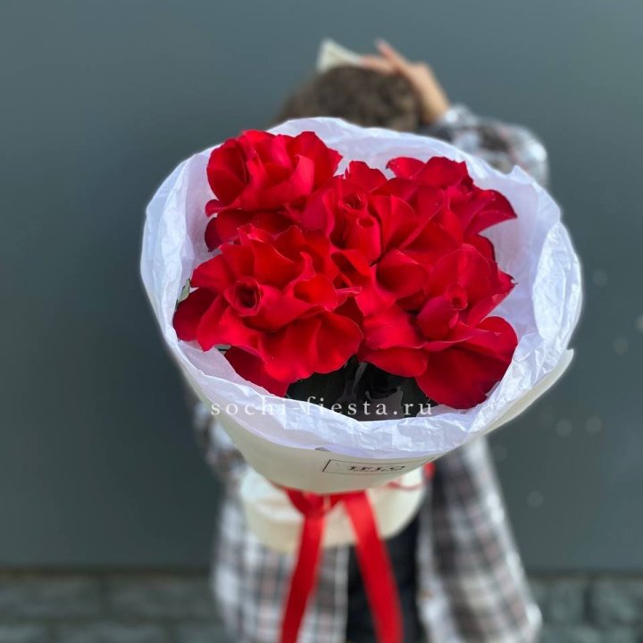 5 французских красных роз в Адлере