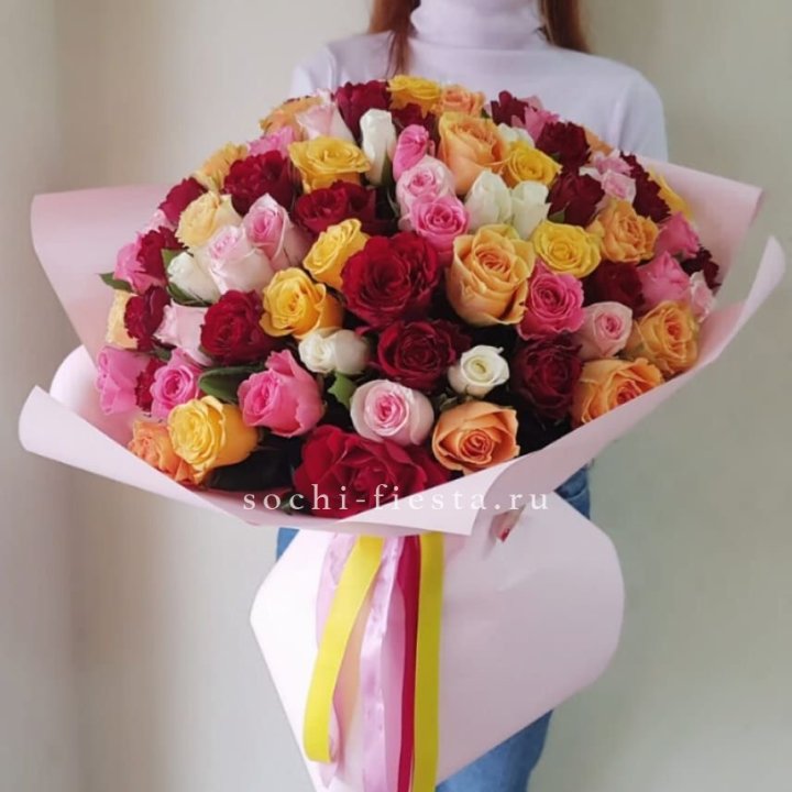 101 роза Кенийский микс "Нежность" в Адлере